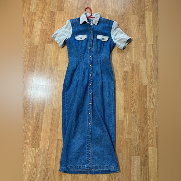 Paris Blues Denim - VTG y2k Paris Blues Denim Maxi Shirt Dress Med Wash Sz 7 Short Sleeve Linen 90s